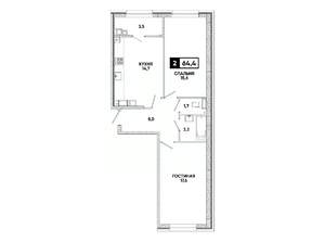 2-к квартира, вторичка, 64м2, 15/16 этаж