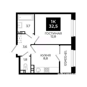 1-к квартира, вторичка, 33м2, 13/24 этаж