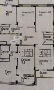 3-к квартира, вторичка, 96м2, 4/13 этаж