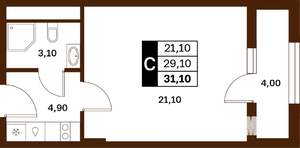 Студия квартира, строящийся дом, 31м2, 3/14 этаж