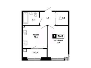 1-к квартира, вторичка, 37м2, 2/14 этаж