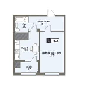 1-к квартира, строящийся дом, 43м2, 11/12 этаж