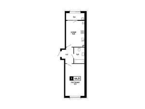 1-к квартира, вторичка, 45м2, 2/12 этаж