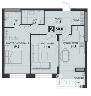 2-к квартира, строящийся дом, 80м2, 4/12 этаж