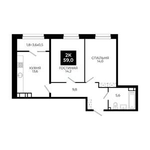 2-к квартира, вторичка, 59м2, 17/24 этаж