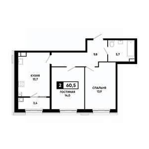 2-к квартира, вторичка, 61м2, 5/18 этаж