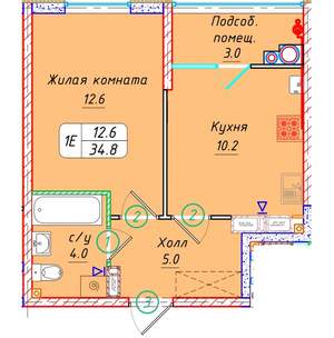 1-к квартира, вторичка, 35м2, 22/21 этаж