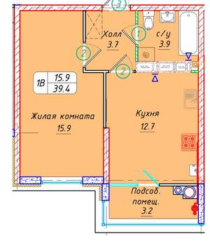 1-к квартира, вторичка, 39м2, 22/21 этаж