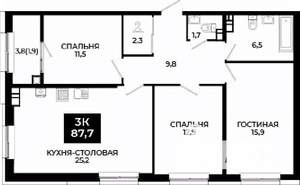 2-к квартира, вторичка, 88м2, 8/24 этаж