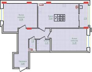 2-к квартира, строящийся дом, 67м2, 6/10 этаж