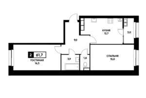 2-к квартира, вторичка, 62м2, 17/20 этаж