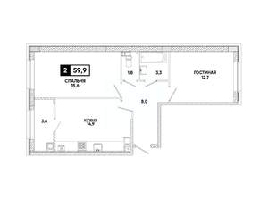 2-к квартира, вторичка, 60м2, 11/12 этаж