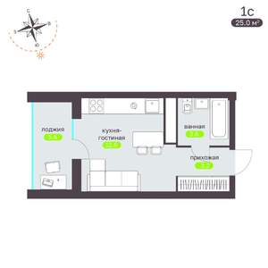 Студия квартира, вторичка, 25м2, 7/19 этаж