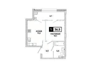 1-к квартира, вторичка, 37м2, 12/16 этаж