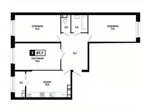 3-к квартира, вторичка, 88м2, 14/16 этаж