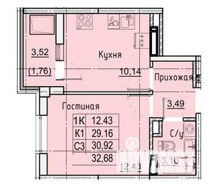 1-к квартира, строящийся дом, 33м2, 21/21 этаж