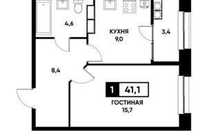 1-к квартира, вторичка, 41м2, 21/22 этаж