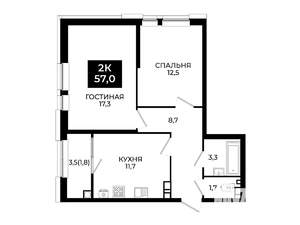 2-к квартира, вторичка, 57м2, 3/24 этаж