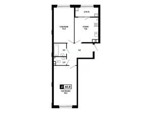2-к квартира, вторичка, 61м2, 6/24 этаж