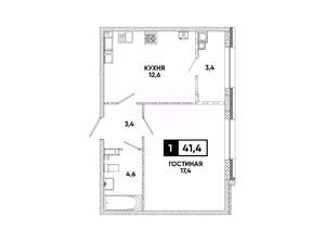 1-к квартира, вторичка, 41м2, 16/16 этаж