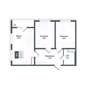 2-к квартира, вторичка, 69м2, 7/20 этаж