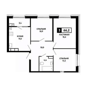 3-к квартира, вторичка, 66м2, 16/16 этаж