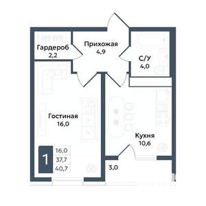1-к квартира, вторичка, 41м2, 12/20 этаж