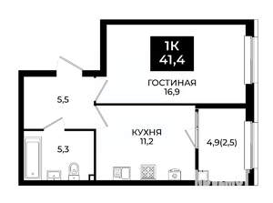 1-к квартира, вторичка, 41м2, 2/24 этаж