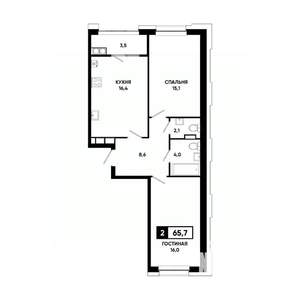 2-к квартира, вторичка, 66м2, 19/20 этаж