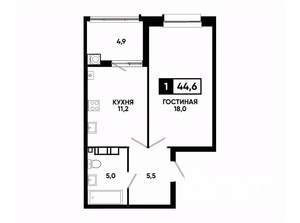 1-к квартира, вторичка, 45м2, 8/16 этаж