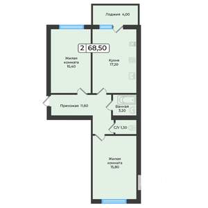 2-к квартира, строящийся дом, 69м2, 2/5 этаж