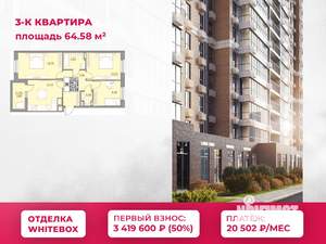 3-к квартира, вторичка, 65м2, 17/21 этаж
