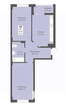 2-к квартира, вторичка, 67м2, 12/18 этаж