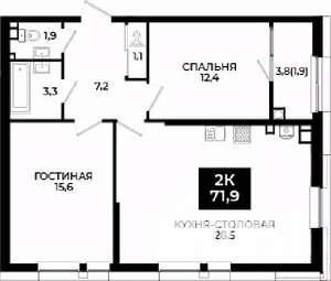 1-к квартира, вторичка, 72м2, 9/24 этаж
