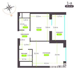 1-к квартира, вторичка, 35м2, 7/19 этаж