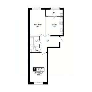 2-к квартира, вторичка, 63м2, 2/18 этаж