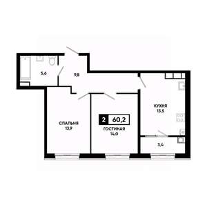 2-к квартира, вторичка, 60м2, 12/18 этаж