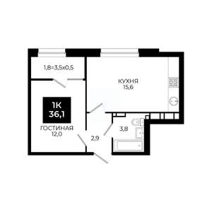 1-к квартира, вторичка, 36м2, 23/24 этаж