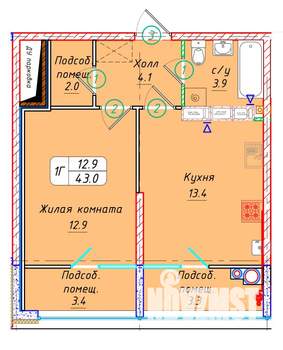 1-к квартира, вторичка, 43м2, 22/22 этаж