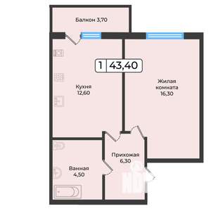 1-к квартира, вторичка, 43м2, 2/5 этаж