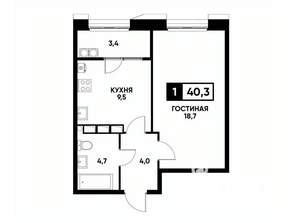 1-к квартира, вторичка, 40м2, 16/18 этаж