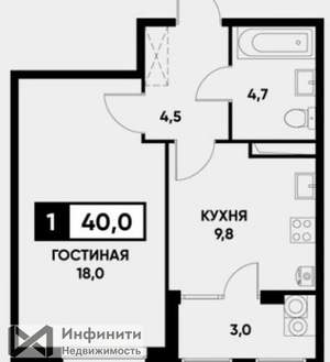 1-к квартира, вторичка, 42м2, 24/24 этаж