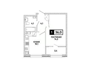 1-к квартира, вторичка, 36м2, 10/16 этаж