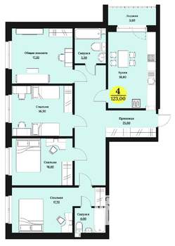 4-к квартира, вторичка, 123м2, 10/12 этаж