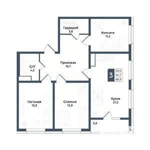 3-к квартира, вторичка, 89м2, 3/20 этаж