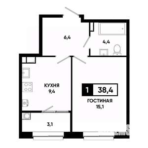 1-к квартира, строящийся дом, 38м2, 7/19 этаж