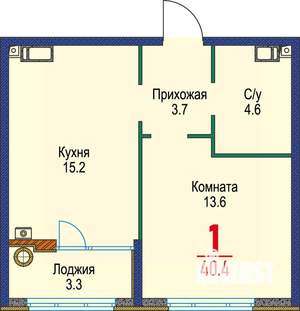 1-к квартира, строящийся дом, 40м2, 12/22 этаж