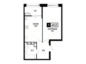 1-к квартира, вторичка, 43м2, 21/24 этаж