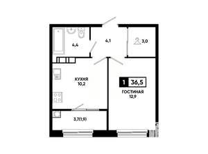 1-к квартира, вторичка, 37м2, 5/14 этаж