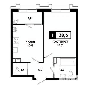 1-к квартира, вторичка, 39м2, 19/21 этаж
